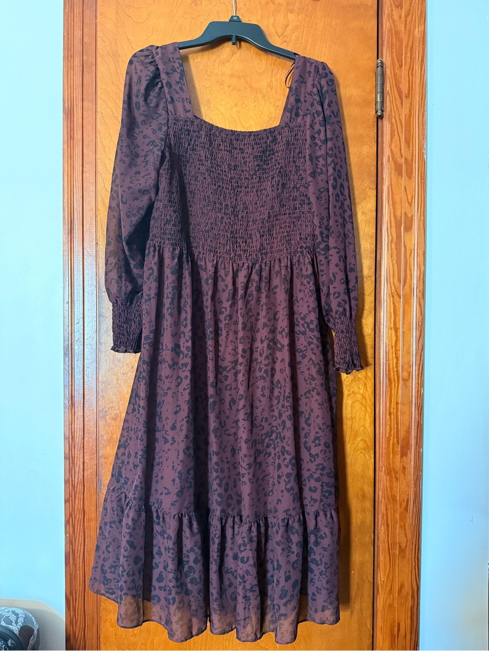 Nine West Plum Smocked Long Sleeve Midi Dress